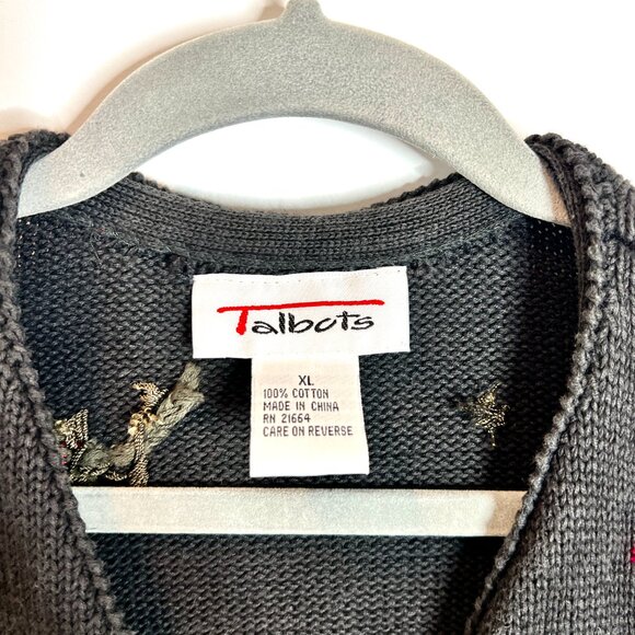 Vtg Talbots Red Rose Embroidered Button Front Chunky Cardigan Sweater Size XL - Picture 2 of 5